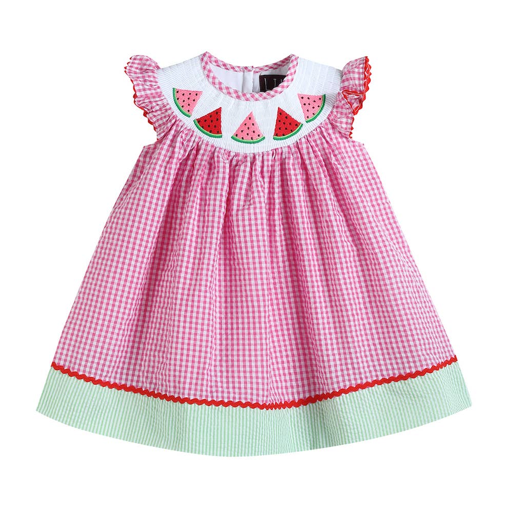 Lil Cactus - Pink Gingham Smocked Watermelon Dress