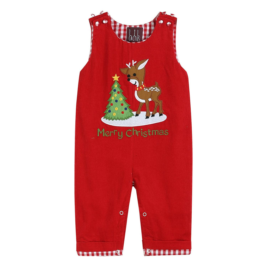 Lil Cactus - Lil Cactus Red Christmas Tree Smocked Overalls