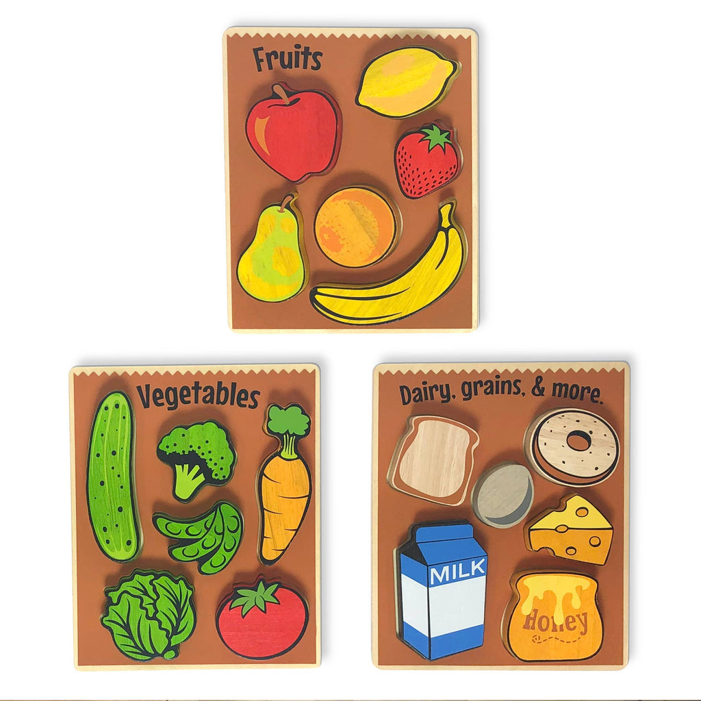 BeginAgain - Food Puzzles 3-Pack - Chunky Pieces 6 piece Puzzles
